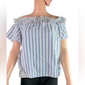 Listicle Blue & White Striped Off-Shoulder Blouse Top